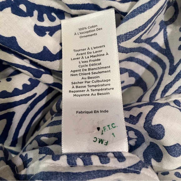 Talbots Blue Yellow White Beaded V-neck Tunic Top Size M Adjustable Sleeve - Picture 16 of 17